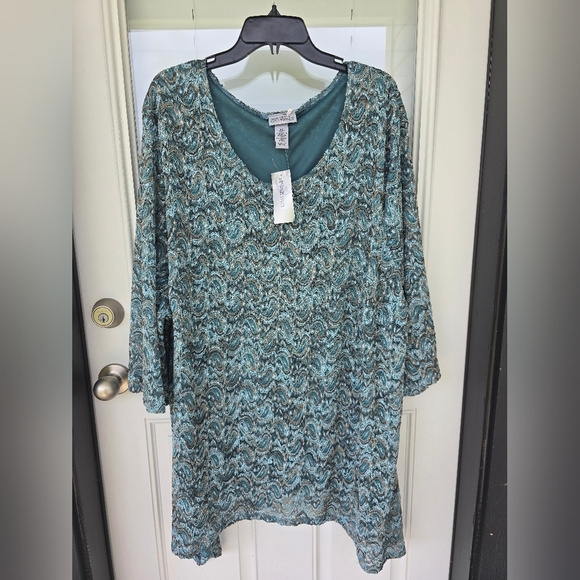 Catherines Tunic Lace Top 5X Plus Embroidered Lined Women New Teal - Picture 2 of 13